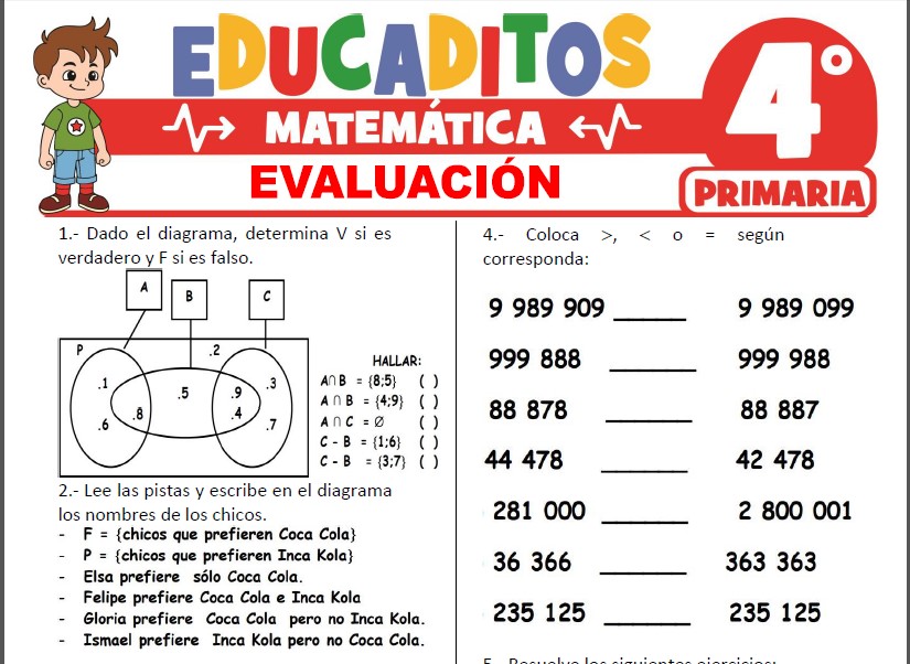 Evaluación de Matemática para Cuarto Grado de Primaria
