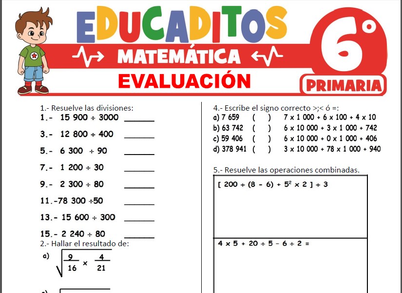 Evaluación de Matemática para Sexto Grado de Primaria