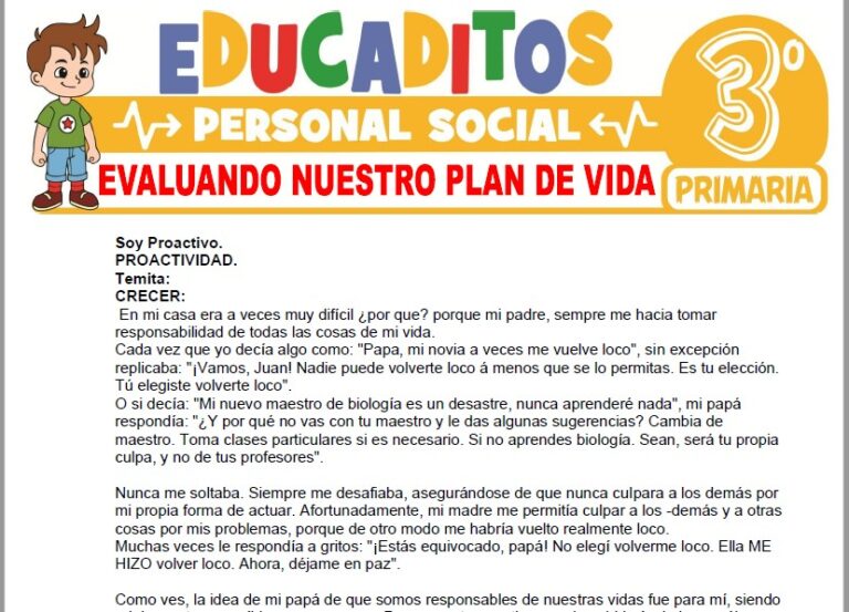 Evaluando Nuestro Plan de Vida para Tercero de Primaria » Educaditos.com